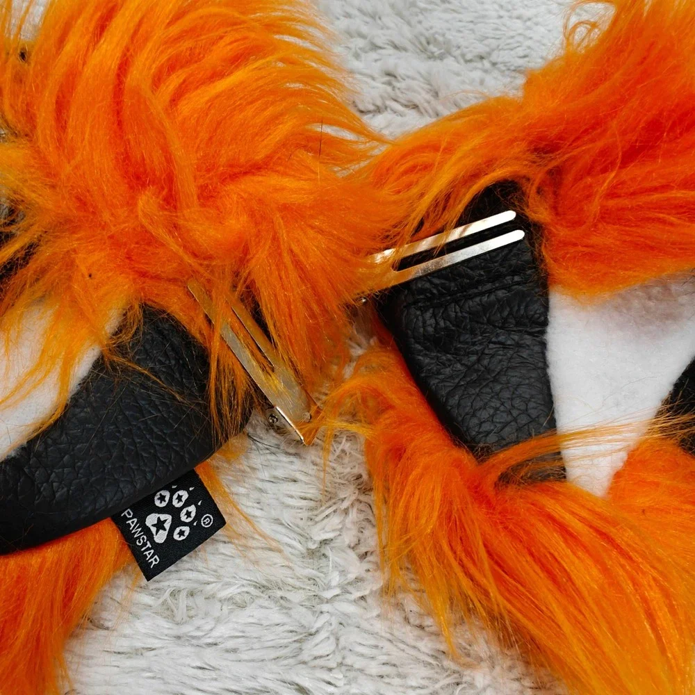 PawStar Faux Fur Fox‎ Ear Hair Clips Orange Black Cosplay Furry Anime Convention